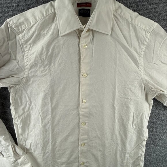 Kenzo Comfort Long Sleeve Ivory Cotton Homme 15.5 Button Up Shirt Men Solid - Picture 1 of 16